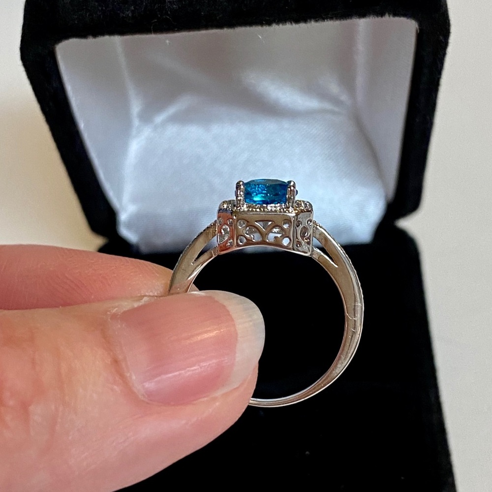 925 Sterling Silver Blue CZ Halo Fashion Ring - Picture 6 of 10